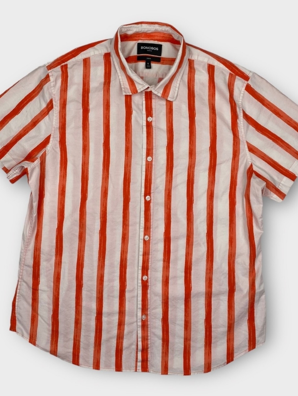 BONOBOS Orange Stripe Slim Fit Oxford Short Sleeve Button-Down Shirt Size M